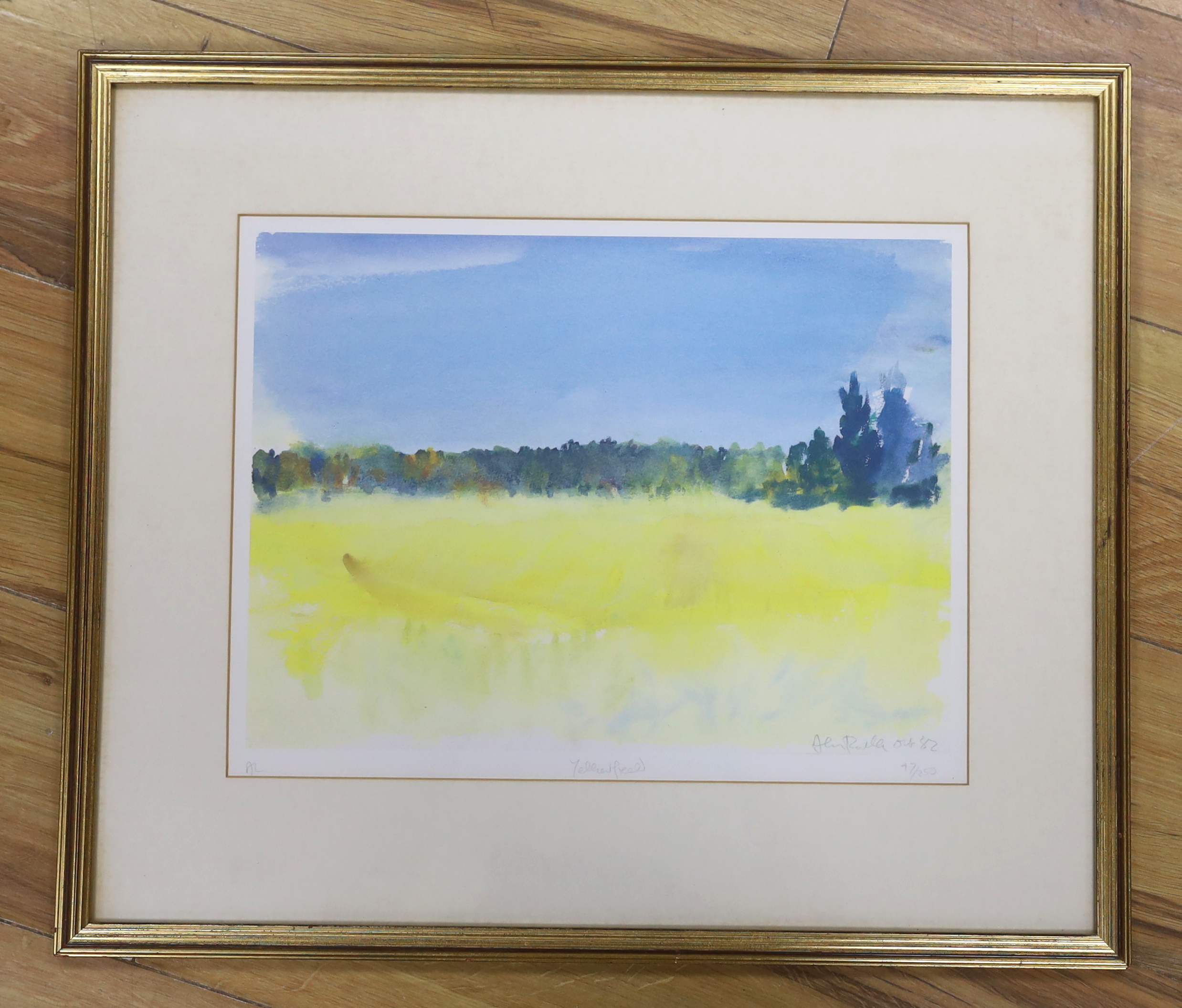 Alan Rankle, colour print, ‘Yellow Field’, signed in pencil, limited edition 97/250, 29 x 38cm